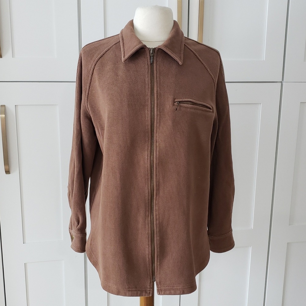 Saks Fifth Avenue Corduroy Jacket Womens M Brown Zip Front Workwear Chore